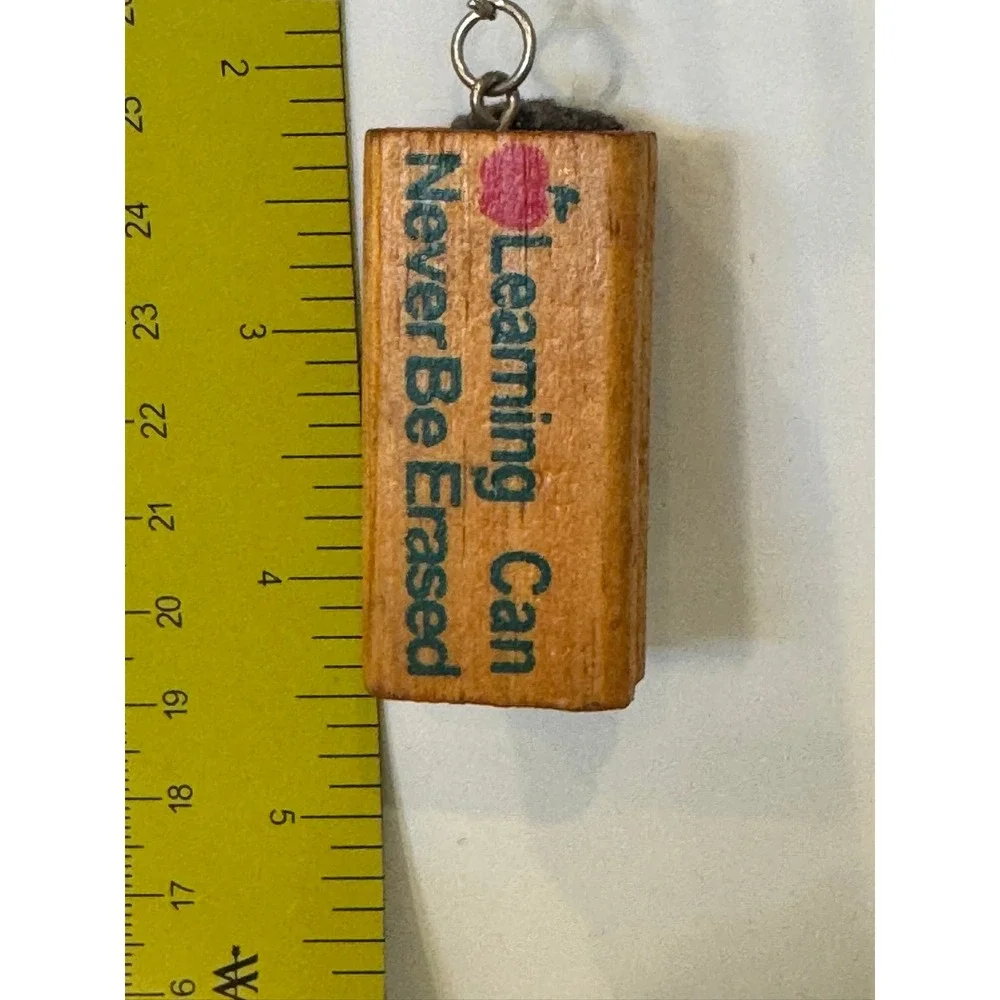 Vintage Wooden Eraser Keychain Learning Can Never Be Erased Teacher Apple Gift